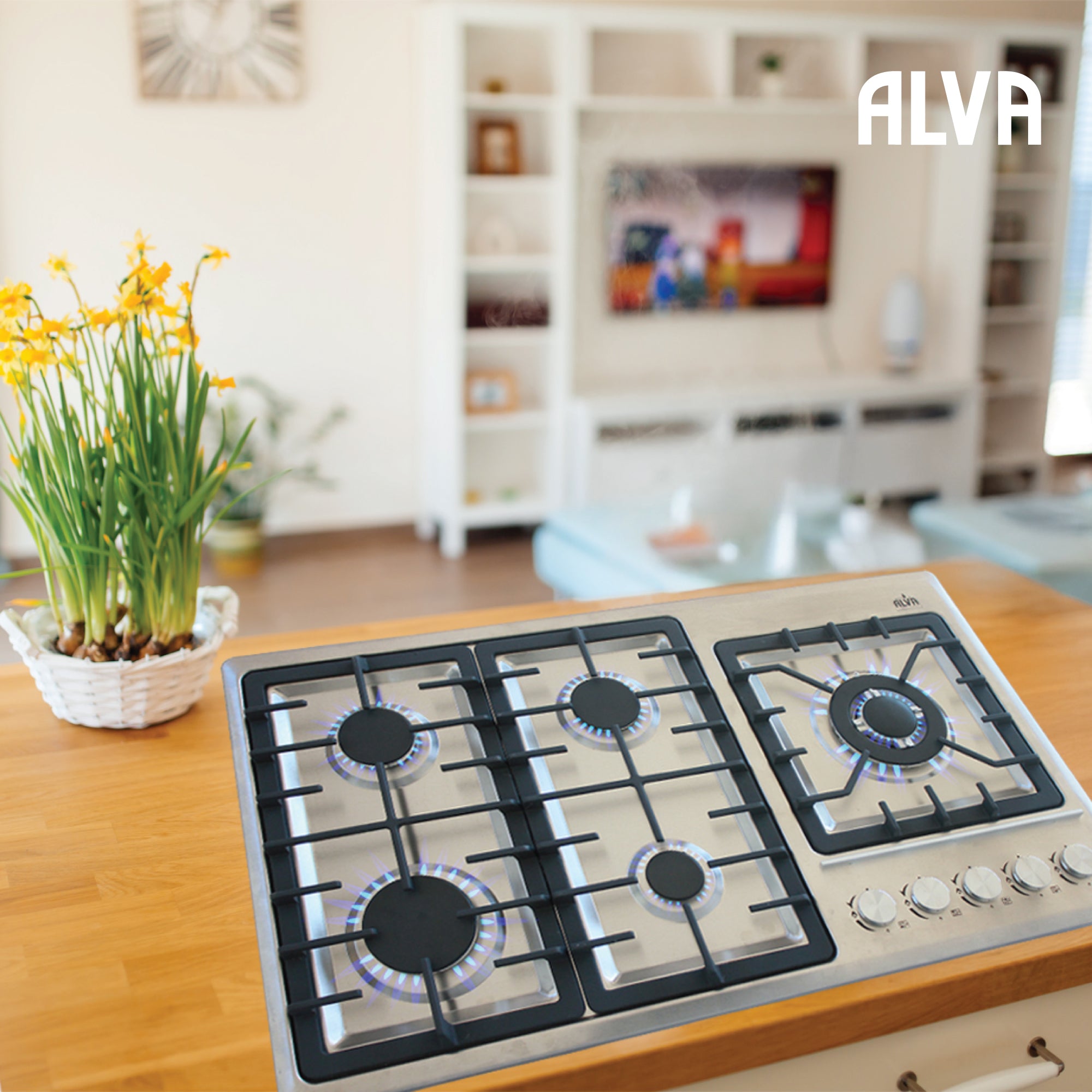 90cm 5-Burner Gas Hob - Stainless Steel